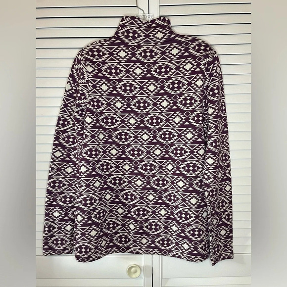 Duluth Women Mock Turtleneck Purple White Aztec Print Sweater S’no Sweat Medium - Picture 8 of 16